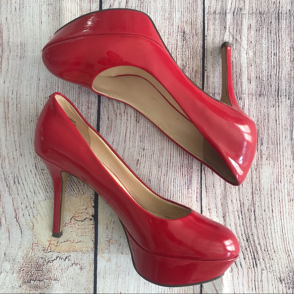 Nine West Red Patent Leather Platform Pumps